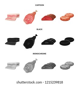 Isolated object of meat and ham symbol. Collection of meat and cooking stock vector illustration.