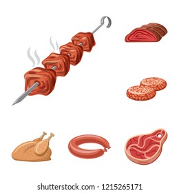 Isolated object of meat and ham symbol. Collection of meat and cooking stock vector illustration.