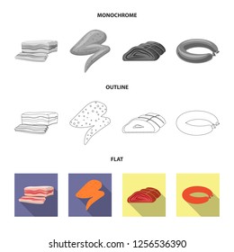 Isolated object of meat and ham symbol. Collection of meat and cooking stock symbol for web.