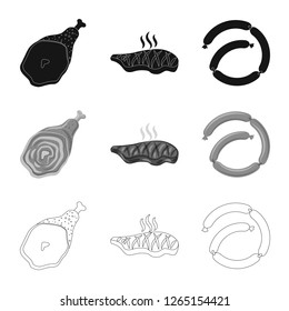 Isolated object of meat and ham symbol. Set of meat and cooking stock vector illustration.