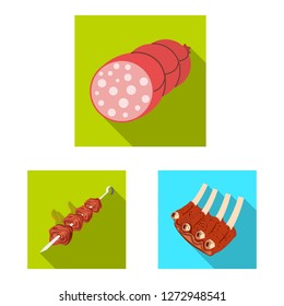 Isolated object of meat and ham symbol. Set of meat and cooking stock symbol for web.