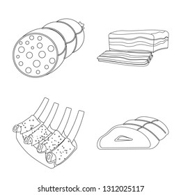 Isolated object of meat and ham symbol. Set of meat and cooking stock symbol for web.