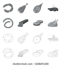 Isolated object of meat and ham symbol. Collection of meat and cooking vector icon for stock.