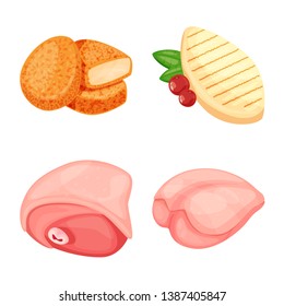 Isolated object of meat and raw icon. Collection of meat and grilled vector icon for stock.
