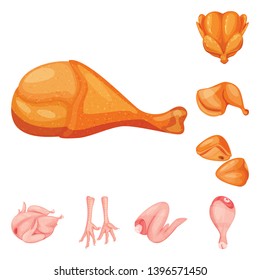Isolated object  meat and raw logo. Set  meat and grilled stock symbol  web.