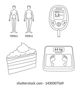 Isolated object of mellitus and diabetes symbol. Set of mellitus and diet stock symbol for web.