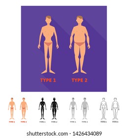 Isolated object of men and obese icon. Collection of men and slim stock vector illustration.