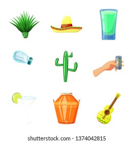 Isolated object of Mexico and tequila icon. Set of Mexico and fiesta stock symbol for web.