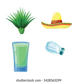 Isolated object of Mexico and tequila logo. Set of Mexico and fiesta stock vector illustration.