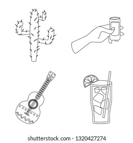 Isolated object of Mexico and tequila sign. Collection of Mexico and fiesta stock vector illustration.