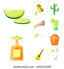 Isolated object of Mexico and tequila sign. Collection of Mexico and fiesta vector icon for stock.