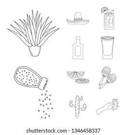 Isolated object of Mexico and tequila sign. Set of Mexico and fiesta stock vector illustration.