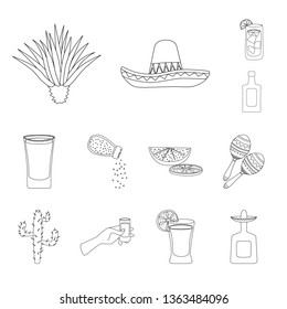 Isolated object of Mexico and tequila sign. Set of Mexico and fiesta stock vector illustration.