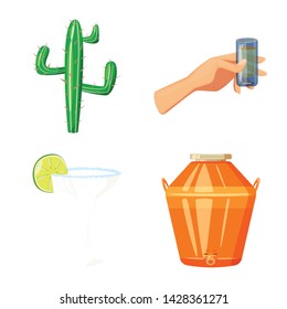Isolated object of Mexico and tequila sign. Collection of Mexico and fiesta vector icon for stock.