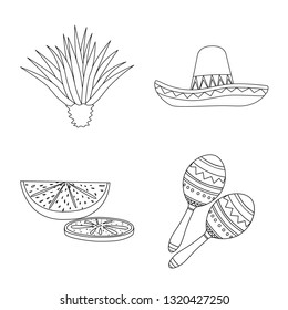 Isolated object of Mexico and tequila symbol. Set of Mexico and fiesta stock vector illustration.