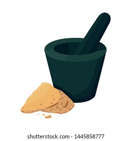 Isolated object of mortar and ginger logo. Collection of mortar and zingiber stock vector illustration.