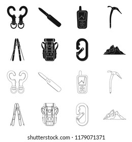 Isolated object of mountaineering and peak icon. Set of mountaineering and camp stock vector illustration.