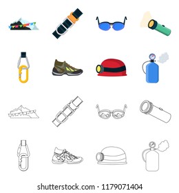 Isolated object of mountaineering and peak icon. Collection of mountaineering and camp stock vector illustration.