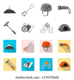 Isolated object of mountaineering and peak icon. Set of mountaineering and camp stock vector illustration.