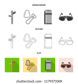 Isolated object of mountaineering and peak icon. Collection of mountaineering and camp stock symbol for web.