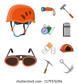 Isolated object of mountaineering and peak icon. Collection of mountaineering and camp stock vector illustration.