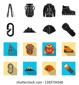 Isolated object of mountaineering and peak icon. Collection of mountaineering and camp stock vector illustration.