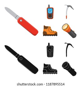 Isolated object of mountaineering and peak icon. Collection of mountaineering and camp stock symbol for web.