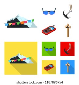 Isolated object of mountaineering and peak icon. Collection of mountaineering and camp stock vector illustration.