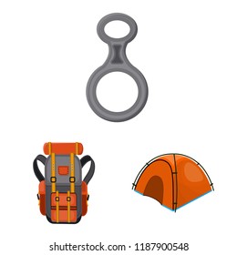 Isolated object of mountaineering and peak icon. Set of mountaineering and camp stock vector illustration.