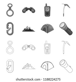 Isolated object of mountaineering and peak icon. Set of mountaineering and camp stock symbol for web.