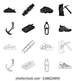 Isolated object of mountaineering and peak icon. Collection of mountaineering and camp stock symbol for web.