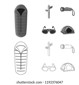 Isolated object of mountaineering and peak icon. Collection of mountaineering and camp vector icon for stock.