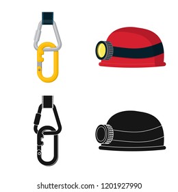 Isolated object of mountaineering and peak icon. Collection of mountaineering and camp stock symbol for web.