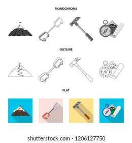 Isolated object of mountaineering and peak icon. Set of mountaineering and camp stock symbol for web.