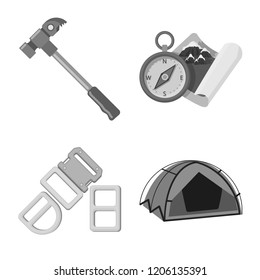 Isolated object of mountaineering and peak icon. Collection of mountaineering and camp stock vector illustration.