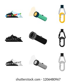 Isolated object of mountaineering and peak icon. Collection of mountaineering and camp vector icon for stock.