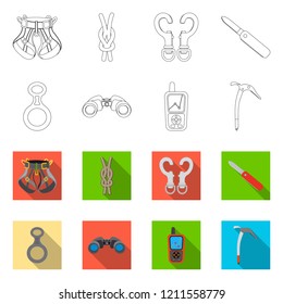 Isolated object of mountaineering and peak icon. Collection of mountaineering and camp vector icon for stock.