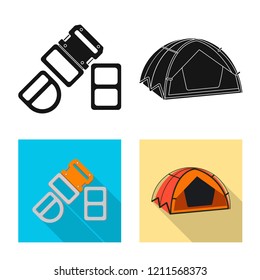 Isolated object of mountaineering and peak icon. Collection of mountaineering and camp stock vector illustration.