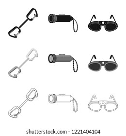 Isolated object of mountaineering and peak icon. Collection of mountaineering and camp stock symbol for web.