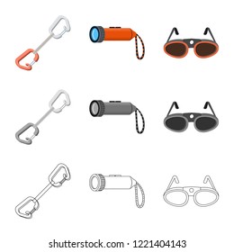 Isolated object of mountaineering and peak icon. Collection of mountaineering and camp stock symbol for web.