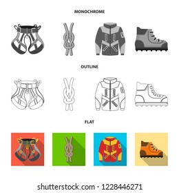 Isolated object of mountaineering and peak icon. Set of mountaineering and camp vector icon for stock.
