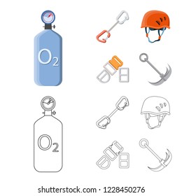 Isolated object of mountaineering and peak icon. Set of mountaineering and camp stock symbol for web.