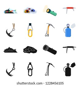 Isolated object of mountaineering and peak icon. Set of mountaineering and camp vector icon for stock.