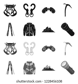 Isolated object of mountaineering and peak icon. Collection of mountaineering and camp vector icon for stock.