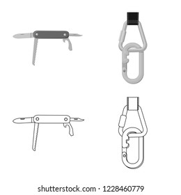Isolated object of mountaineering and peak icon. Collection of mountaineering and camp stock vector illustration.