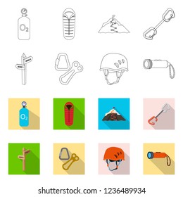 Isolated object of mountaineering and peak icon. Set of mountaineering and camp stock vector illustration.