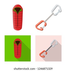 Isolated object of mountaineering and peak icon. Set of mountaineering and camp stock vector illustration.