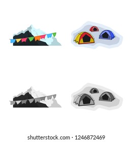 Isolated object of mountaineering and peak icon. Collection of mountaineering and camp stock symbol for web.