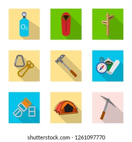Isolated object of mountaineering and peak icon. Set of mountaineering and camp vector icon for stock.