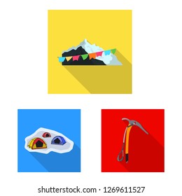 Isolated object of mountaineering and peak icon. Set of mountaineering and camp stock symbol for web.